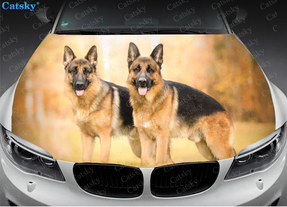 

German Shepherd Animal Print Car Hood Vinyl Stickers Wrap Vinyl Film Engine Cover Decals Sticker Car Auto Accessories