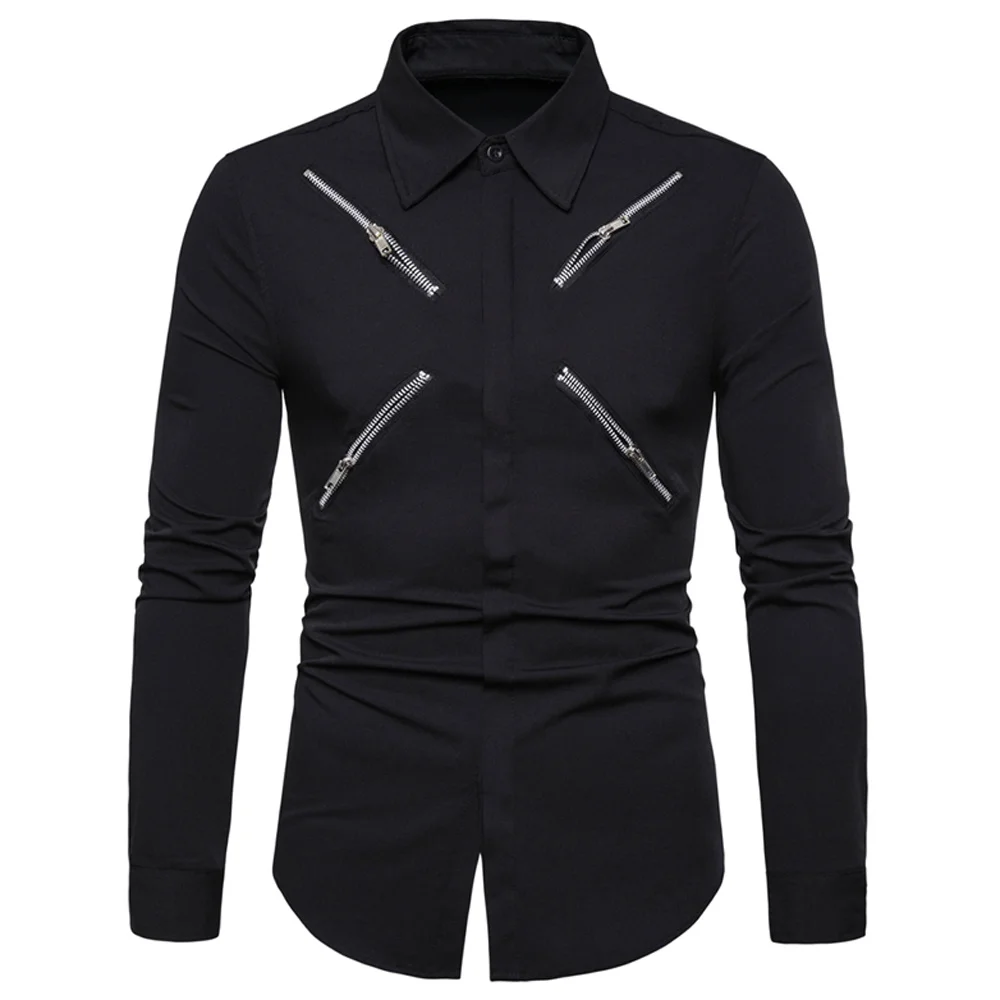 

Zipper High Street Men Shirts Automotive Style Shirt For Man Summer Luxury Brand Long Sleeve Males Social Shirts Partywear Man