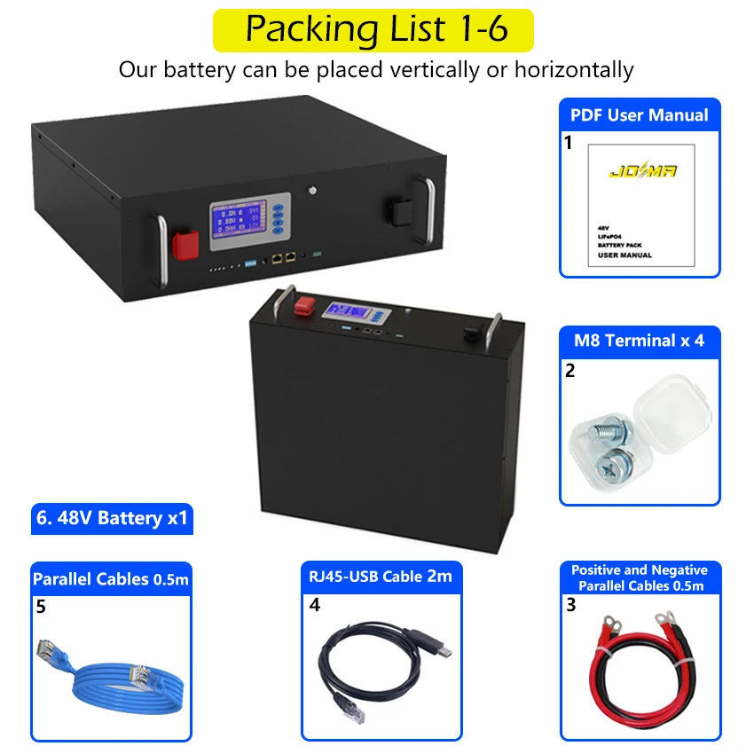 48V 150Ah LiFePO4 Battery 100Ah 200Ah 51.2V 10KWh 7KWh Built-in 16S BMS and RS485 CAN Max 32 Parallel 10 Years