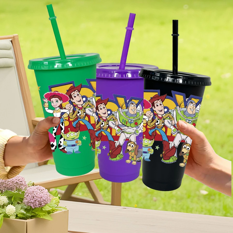 12 Uds Disney Toy Story Denim 26oz tazas de café de jugo de plástico de colores para fiesta de cumpleaños