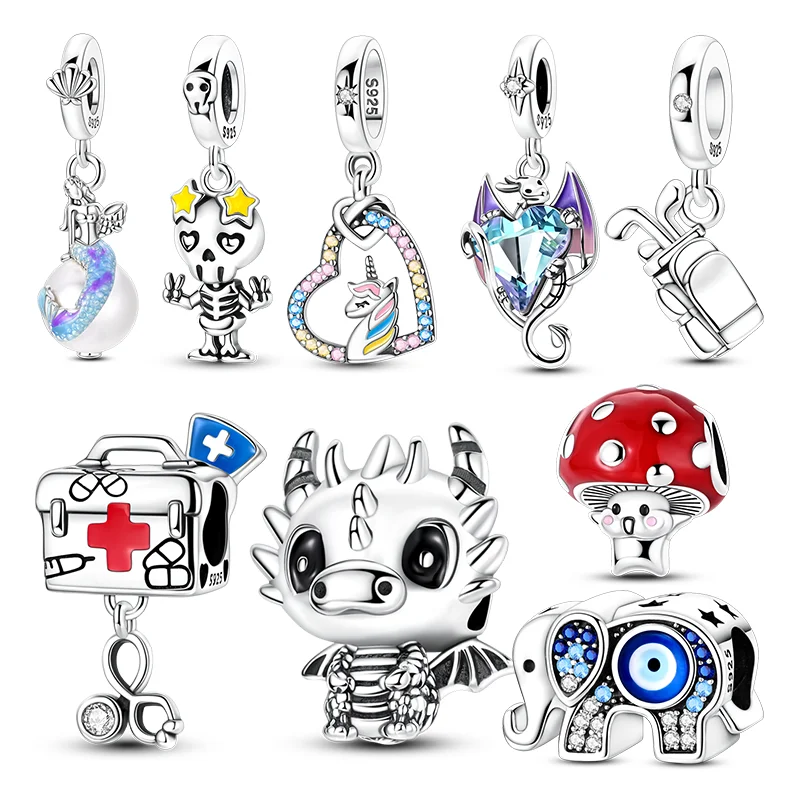 

925 Sterling Silver Charms Beads Unicorn Mermaid Mushroom Pendants For Women Necklace Bracelet DIY Jewelry Party Gifts