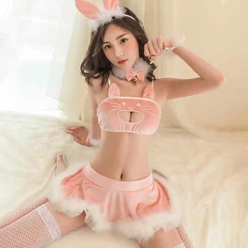 Groothandel Schattig Meisje Twee Stukken Lieve Rolleplay Kat Ondergoed Lady Sweet Cosplay Bunny Meisje Lingerie Jurk Fliter Kostuums