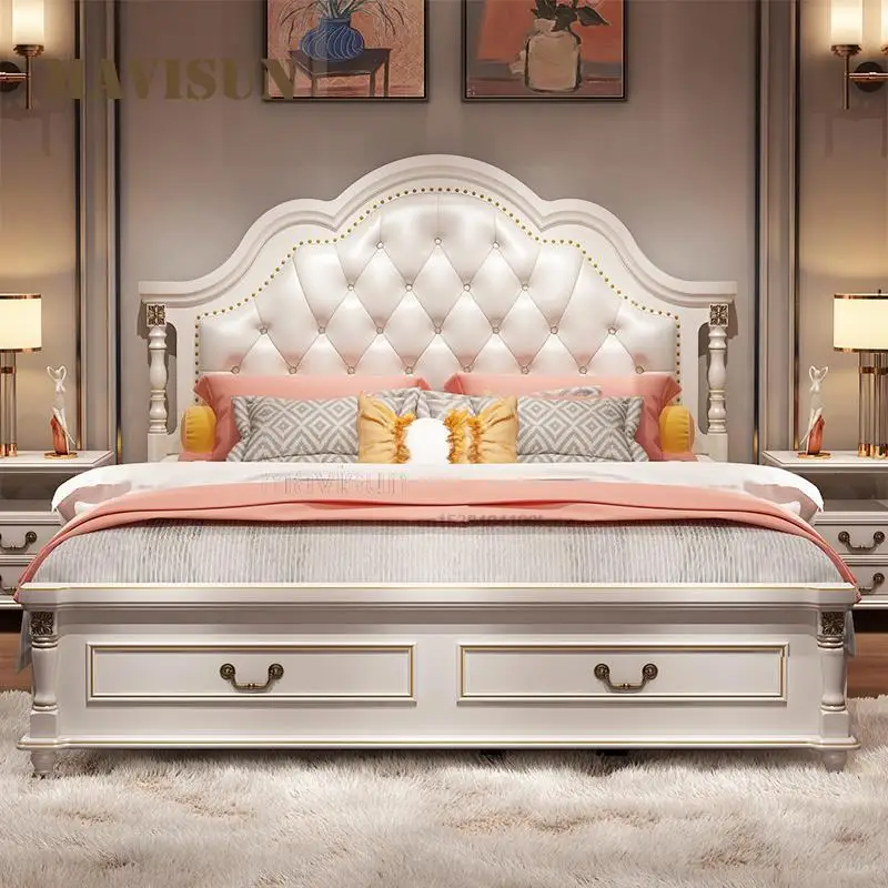 Upholstered Double Bed With Large Storage Space Modern Luxury Furniture For Home Solid Wood Bedroom Set American Style King Bed