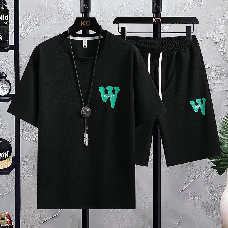 Ensemble de vêtements de sport décontractés pour hommes, 2 pièces, streetwear, survêtement, chemises et pantalons, vêtements de camping, vêtements de plage, ensemble de chemises d'été