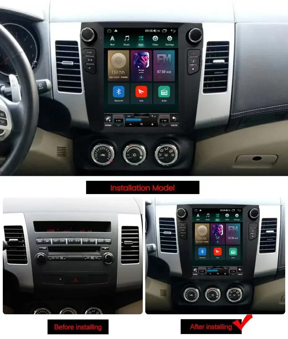 Autoradio pour Mitsubishi Outlander Xl 2 14.0-2008, Android 2012, 4G, Navigation, Carplay, Stéréo, Lecteur Vidéo MultiXXL, Écran Partagé