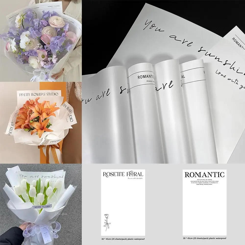 

20sheefts Waterproof Flower Wrapping Paper English Letter Simple Style Flower Bouquet Paper White DIY Bouquet Gifts Packaging