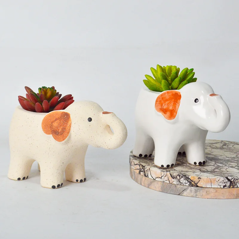 

Creative Ceramics Cartoon Animal Elephant Flowerpot Simple Succulent Plant Container Green Planters Small Bonsai Pots Home Decor