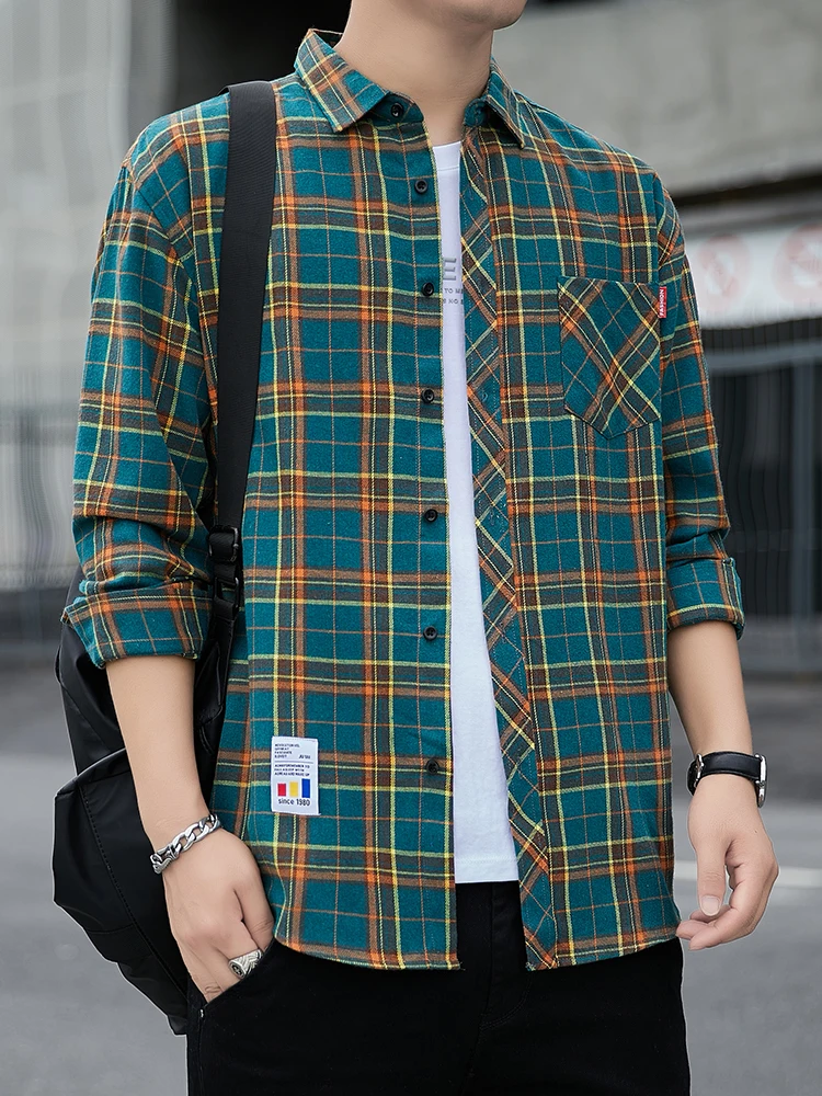 

Casual Loose Men's Long Sve irt Spring Autumn Plaid Pattern Stand Fit Polyester Fiber Youthful Sle Button up Cardigan