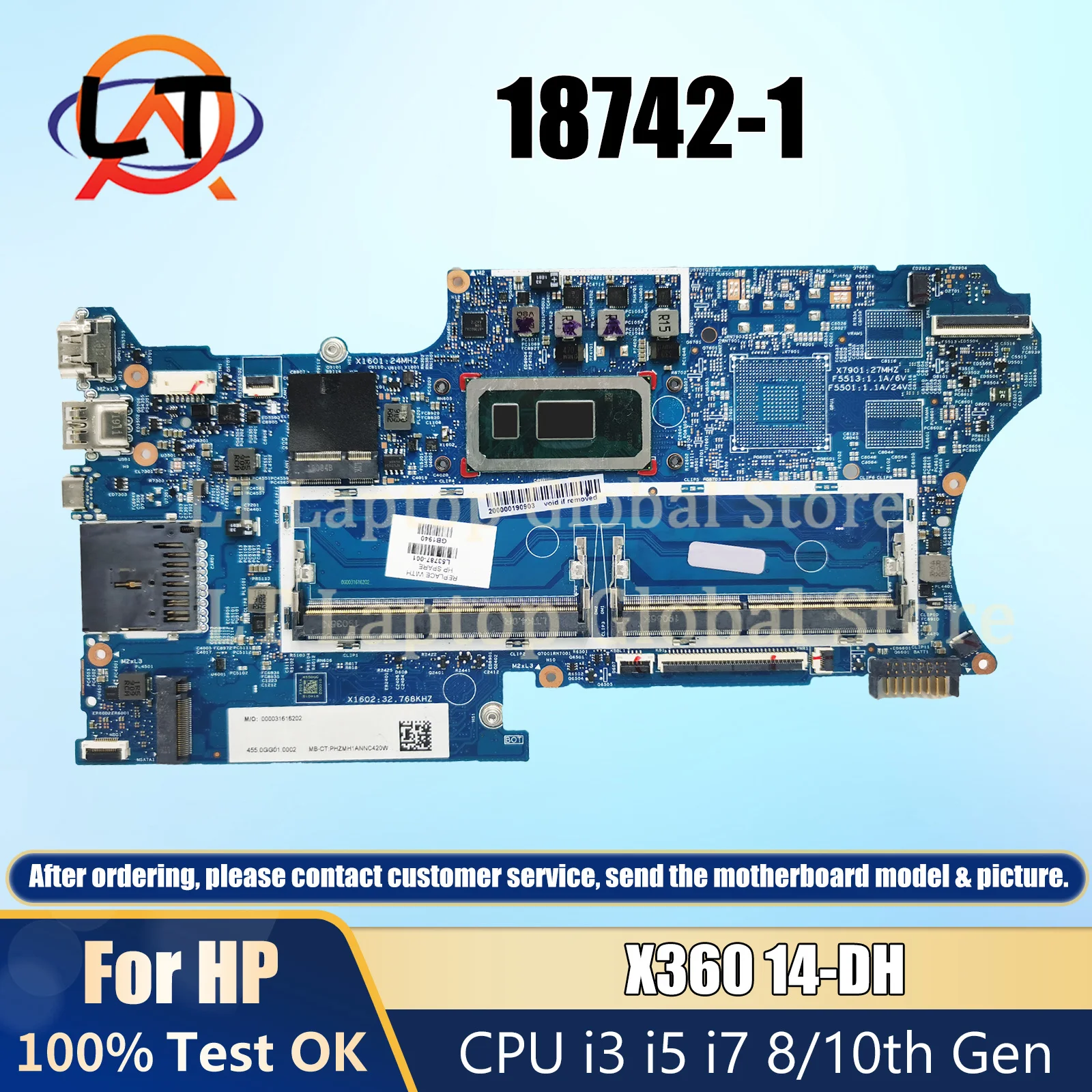 18742-1 Laptop Motherboard For HP Pavilion X360 14-DH L51138-001 L51138-601 Mainboard CPU i3 i5 i7 8/10th Gen Full Tested