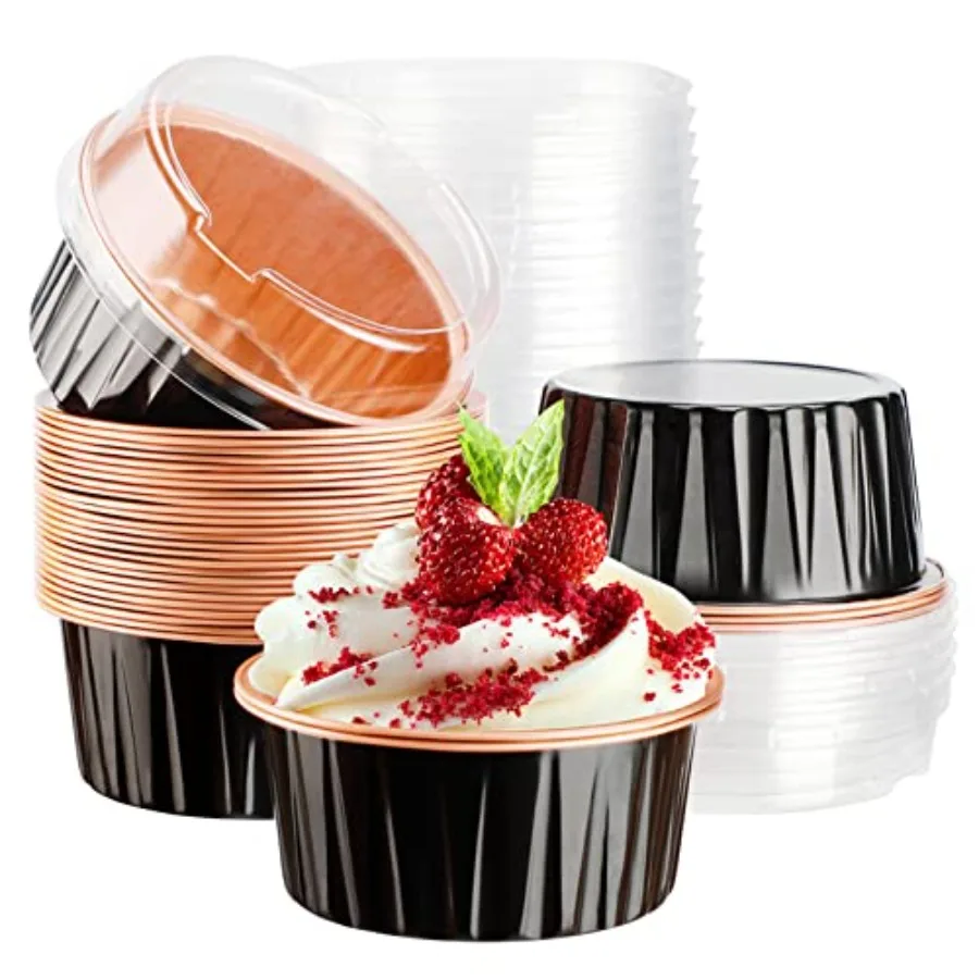 

Ramekin Baking Cups, 5oz Aluminum Foil Muffin Liners Cupcake Baking Cup with Lids, Mini Pie Pans with Lids, Disposable Foil Con