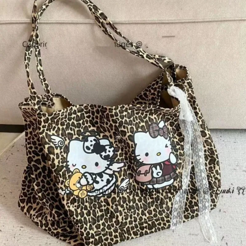 MBTI-Sac à Main Vintage Léopard pour Femme, Mignon, Hello Kitty, Fourre-Tout de Grande Capacité, Style Américain, Luxe