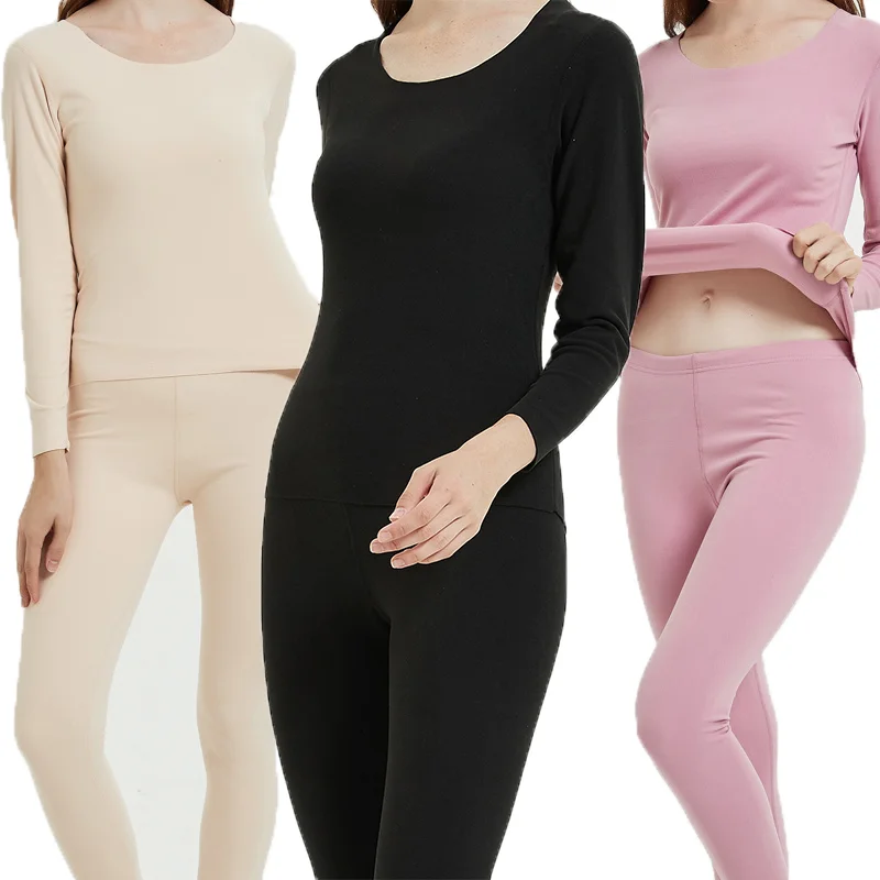New Women's Thermal Underwear Set De Velvet Grinding Wool Fall Clothing and Pants Thermal Underwear Wome Large Size Solid Colour