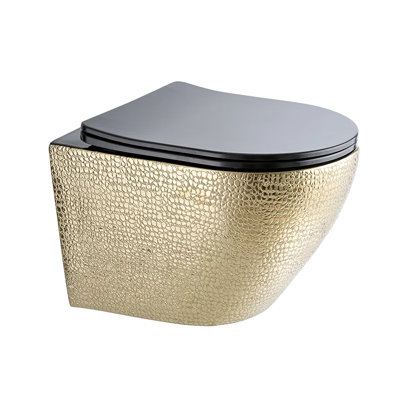 European Modern Golden Electroplated Luxury Bathroom Wall Hung Ceramic Toilet