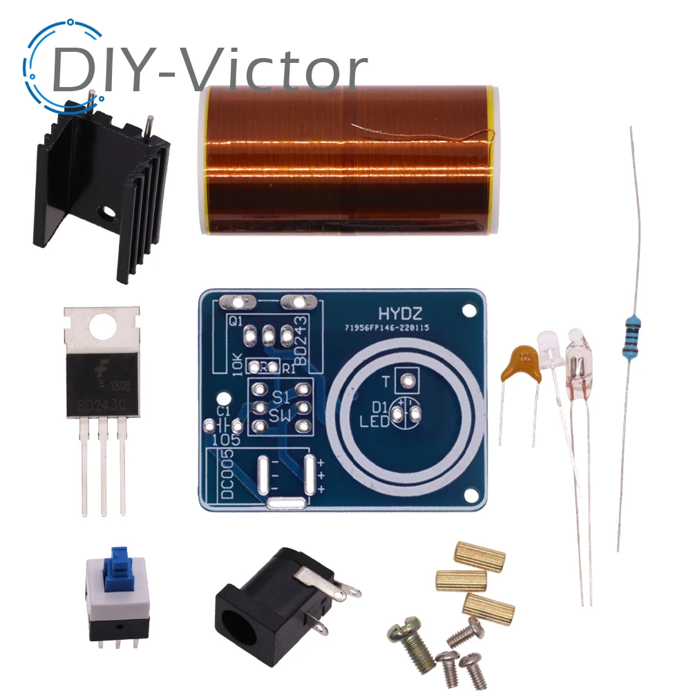 BD243 Mini Tesla Coil Kit puntelli magici parti fai-da-te DC 9V-12V luci vuote tecnologia elettronica fai-da-te BD243C