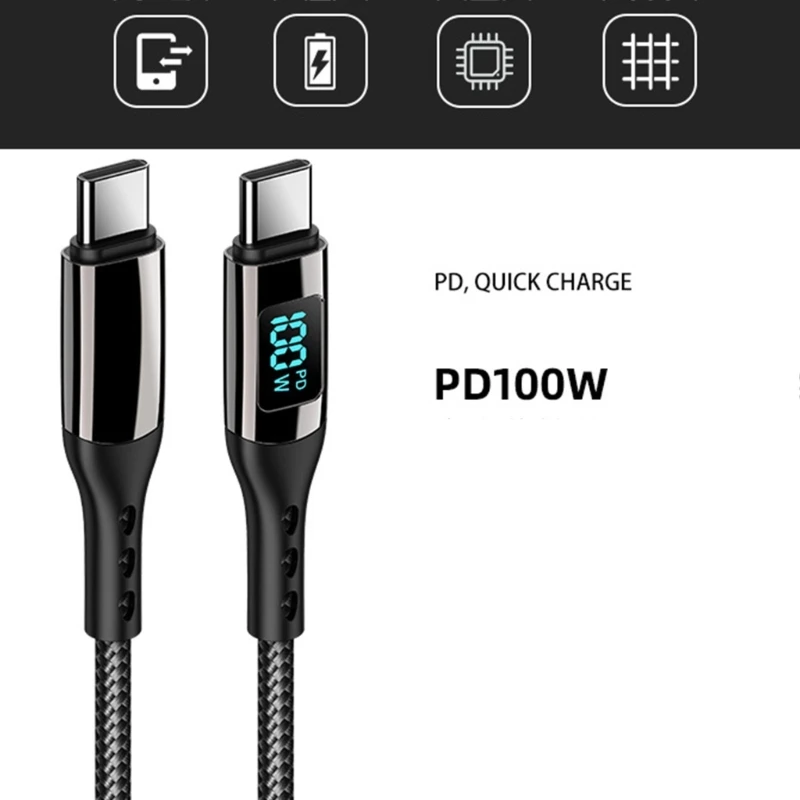 كابل 20CB عالي السرعة من النوع C مع شاشة LED 4 مقاسات شاحن سلك شحن سريع 100 وات توصيل الطاقة للهواتف المحمولة والكمبيوتر اللوحي