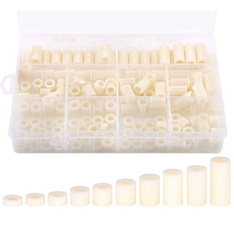 AA81-150PCS M6X3-M6x25mm White ABS Round Standoff Spacer Hollow Insulating Column PCB Board Spacer Assortment Kit