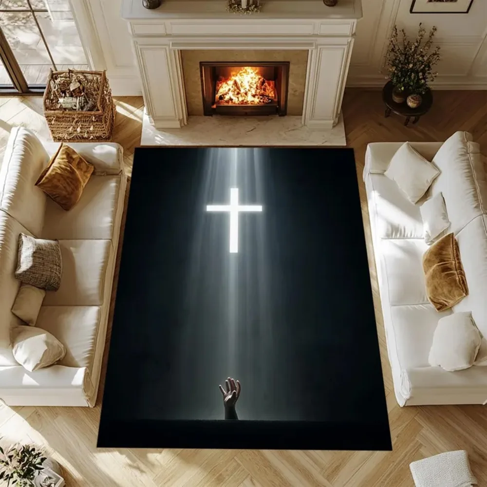 Divine Cross Light Printed Floor Mat Christian Prayer Decor Rug For Living Room Bedroom Home Ornament Welcome rug door mat