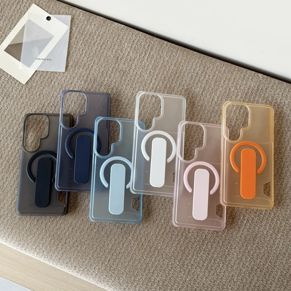 Elastic Finger Strap Holder Hidden Card Slot Case For Samsung Galaxy S26 S25 S24 Ultra S26 Plus Matte Clear Magnetic Hard Cover