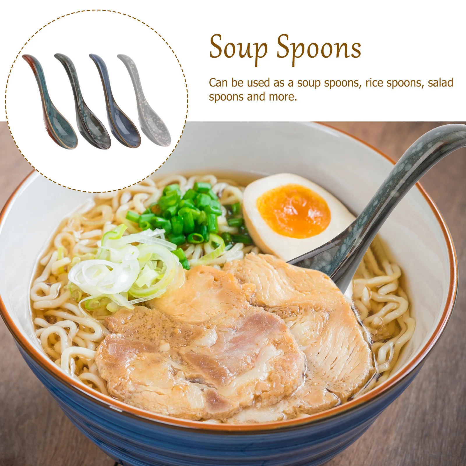 

4Pcs Ceramic Rice Spoons Japanese Style Home Soup Salad Spoons Comfortable Handle Home Spoon Soup Spoon