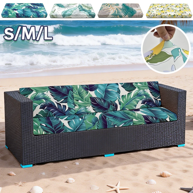 S/M/L Stretch Outdoor Patio Cushion Cover Tropical Leaf Print Soft Elastic Furniture Slipcover for Garden Rattan Sofa Seat