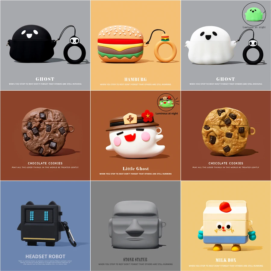 

Hamburger Ghost Robot Statue Cookie Case for Apple Airpods 4 3 2 1 Gen Protective Cover for AirPods Pro 2nd 1st Generation Shell
