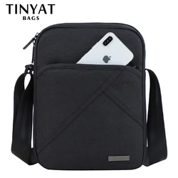 TINYTA-Bolso de hombro ligero para hombre, bandolera informal impermeable de lona negra, con 8 bolsillos, 9,7''