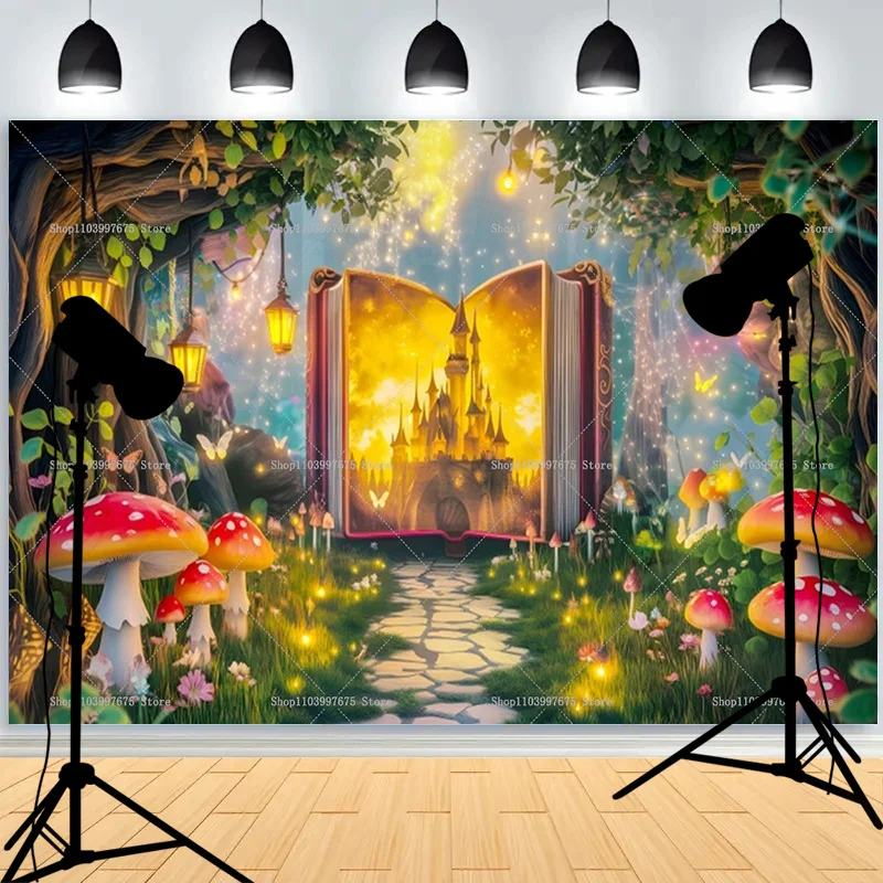 Castle Turret Ivy Cloud Wildflower Firefly Photography Background Enchanted Tree Rainbow Arch Brook Photo Studio Backdrops CT-03