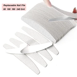 100 Pcs/Lot Moon Replacement Sandpaper Files 80 100 180 240 With Metal Handle Grey Replaceable Files For Saws Removable Pads Set