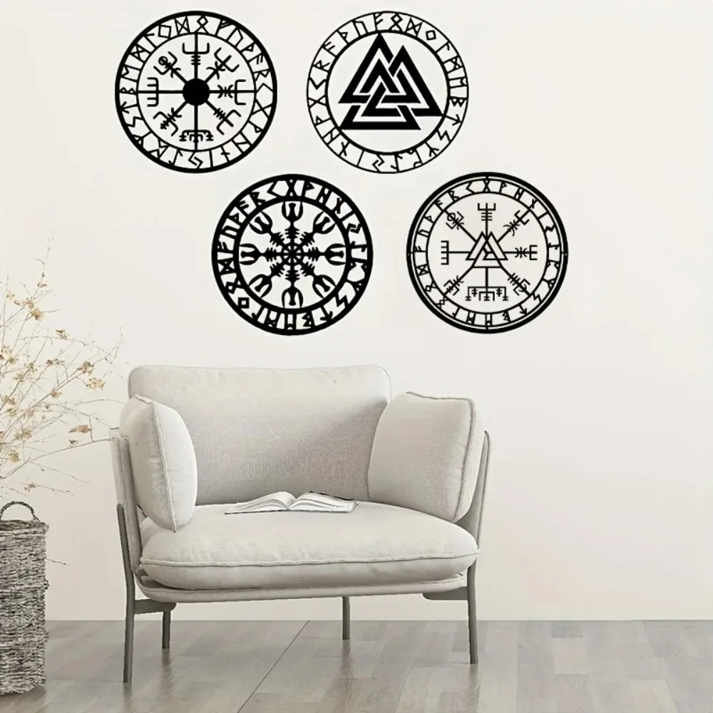 Mitologia nordycka Viking Compass Wall Sign - Iron Metal Art Decor for Home, Odin Symbol Hanging Decal for Room
