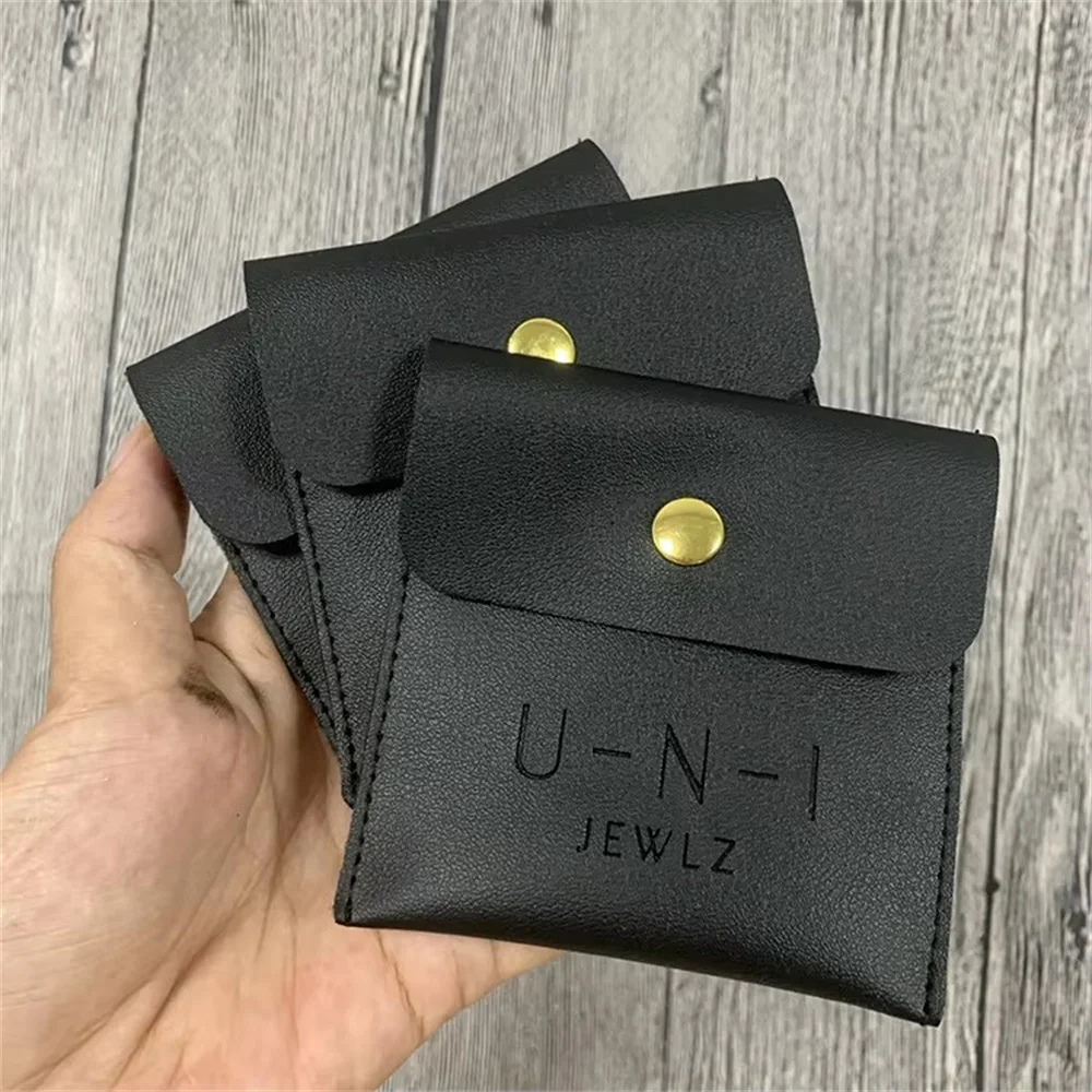 Black Custom Emboss Pu leather jewelry Pouch with Box