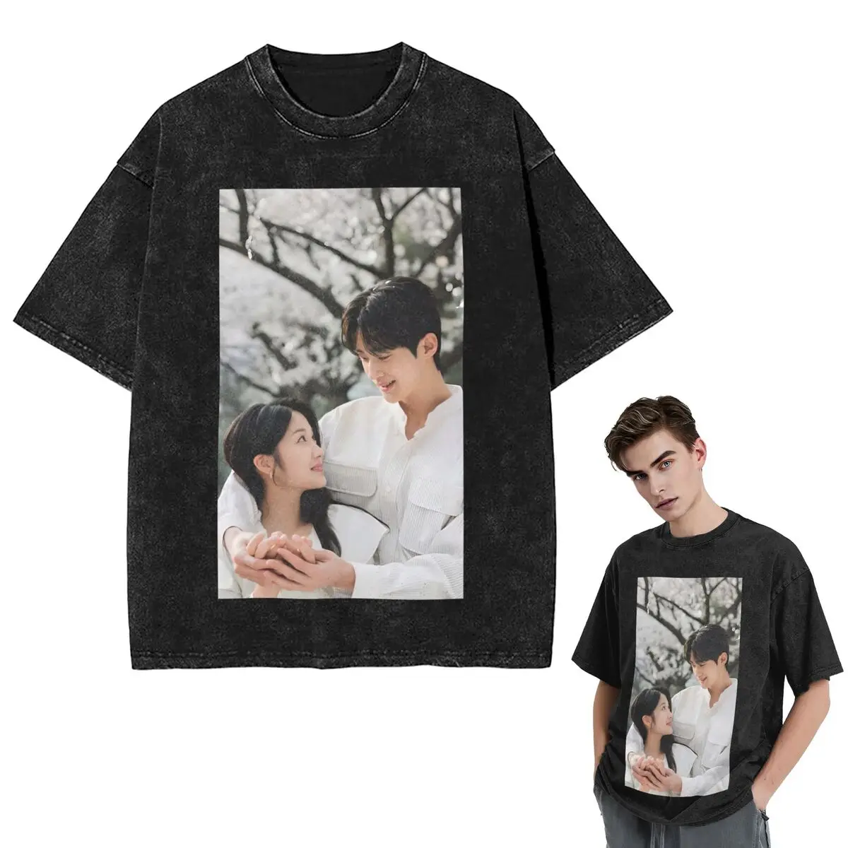 Streetwear T-Shirts Lovely Runner K-drama Byeon Woo Seok  Washed T Shirt Short Sleeve Hip Hop T-Shirt Tops Tees for Men Women