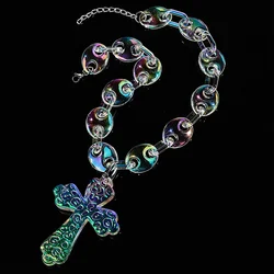 Trendy Acrylic Transparent Colorful Coffee Seeds Cross Pendant Necklace for Men Women Brambles Wire Necklaces Fashion Jewelry
