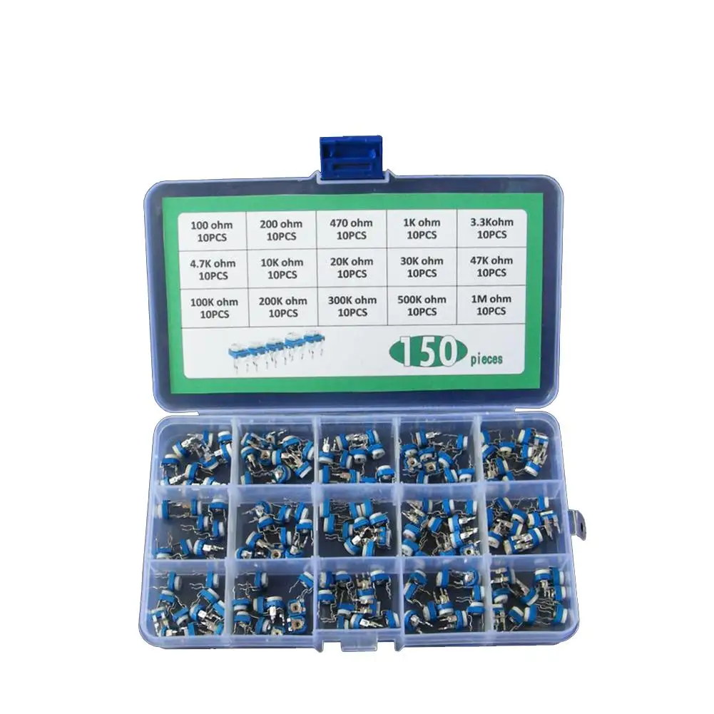 150pcs Rm065 Variable Resistor 6mm Potentiometer Variable Resistors Kit 100 ohm -1M Ohm Trimmer Adjustable Resistors Set