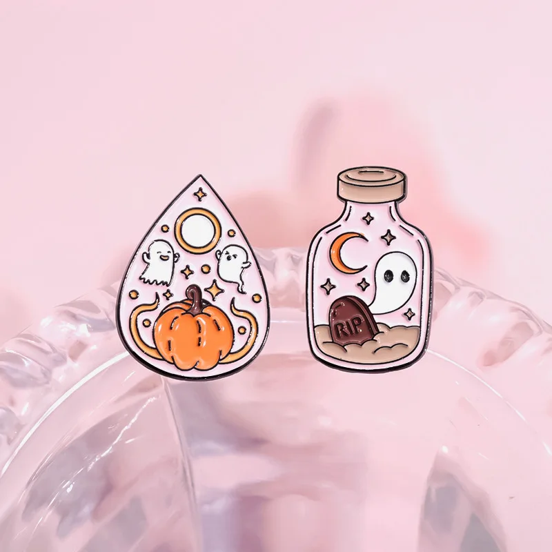 Halloween themed enamel pin Card Ouija Board Message in a Bottle White Ghost Cute Brooch Backpack Accessories Metal Badge Gifts