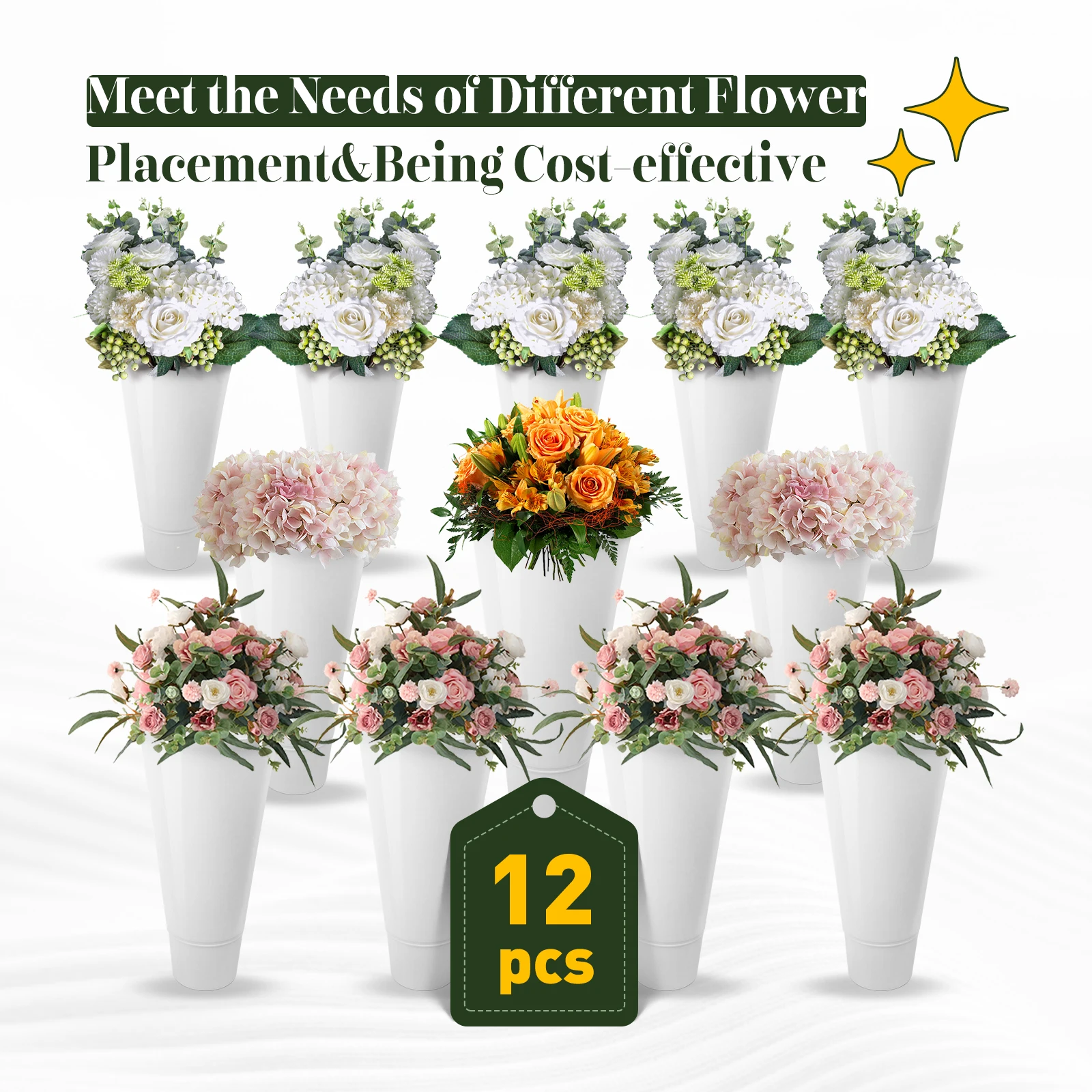 Flower Display Stand com rodas, 3 camadas, Metal Plant Stand, 12pcs baldes