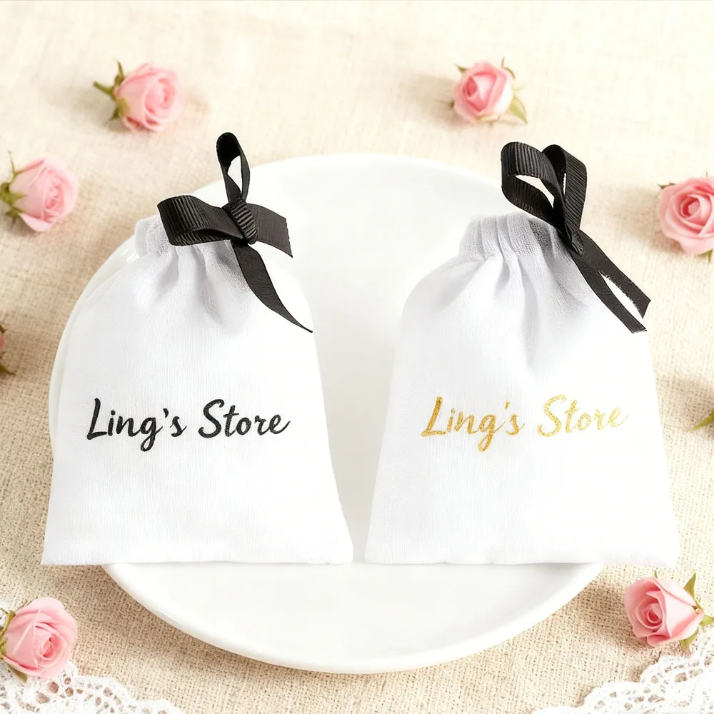 

50 шт., белые хлопковые подарочные пакеты с логотипом, 8x10 см (3 "x4 дюйма), 9x12 см, 10x15 см, 13x18 см, муслиновые холщовые мешочки на шнурке, пакеты для ювелирных изделий
