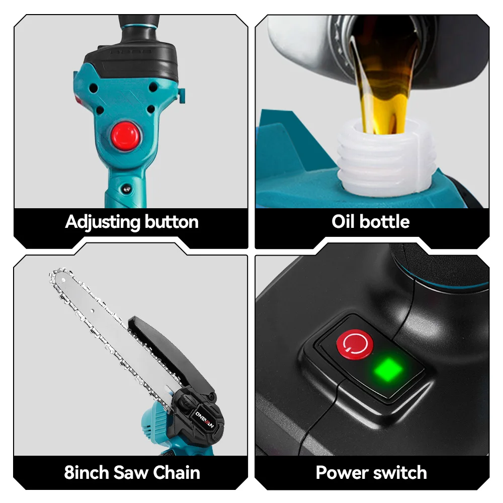 ONEVAN Bürstenlose Elektrische 4-in-1 Hochleistungs-Astschere mit Teleskopstange, 8 Zoll Astschere für Makita-Akku – Detail 11