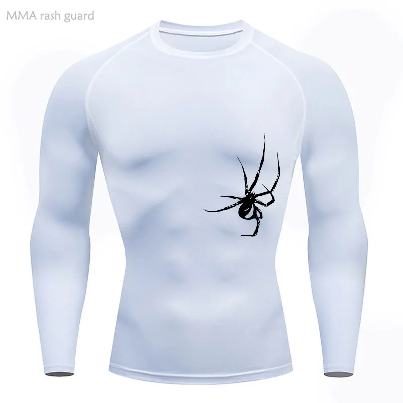 Men's Sun Protection Long Sleeve Shirt Compression Sports Top Quick drying White Rashgarda MMA Bodybuilding T-Shirt Short sleeve