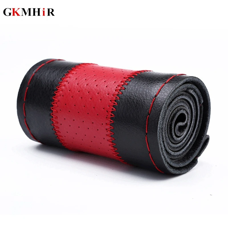 DIY Braid on the Steering Wheel Soft Genuine Leather Steering Wheel Cover 38cm Car Steering Covers With Needle and Thread