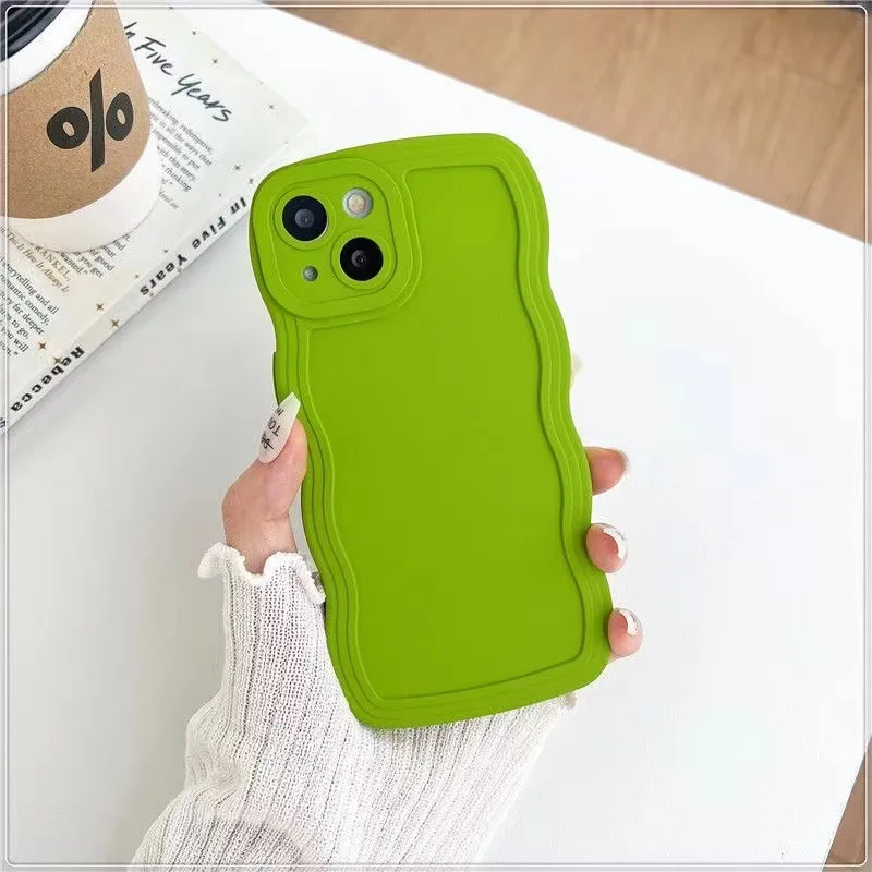 4PCS Anti-drop Plain Liquid Silicone Full Coverage Protective Back Cover, Big Wave Phone Case for iPhone 14, 13, 12, 11 Pro Max