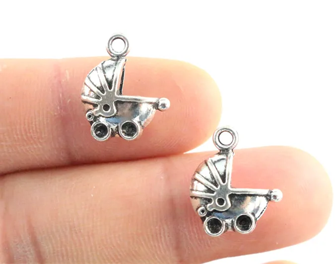 17x14mm 10 sztuk Antique Silver Plated wózki dla dzieci ręcznie robiony wisiorek: DIY dla bransoletki necklace-Q4-39 — zdjęcie 3