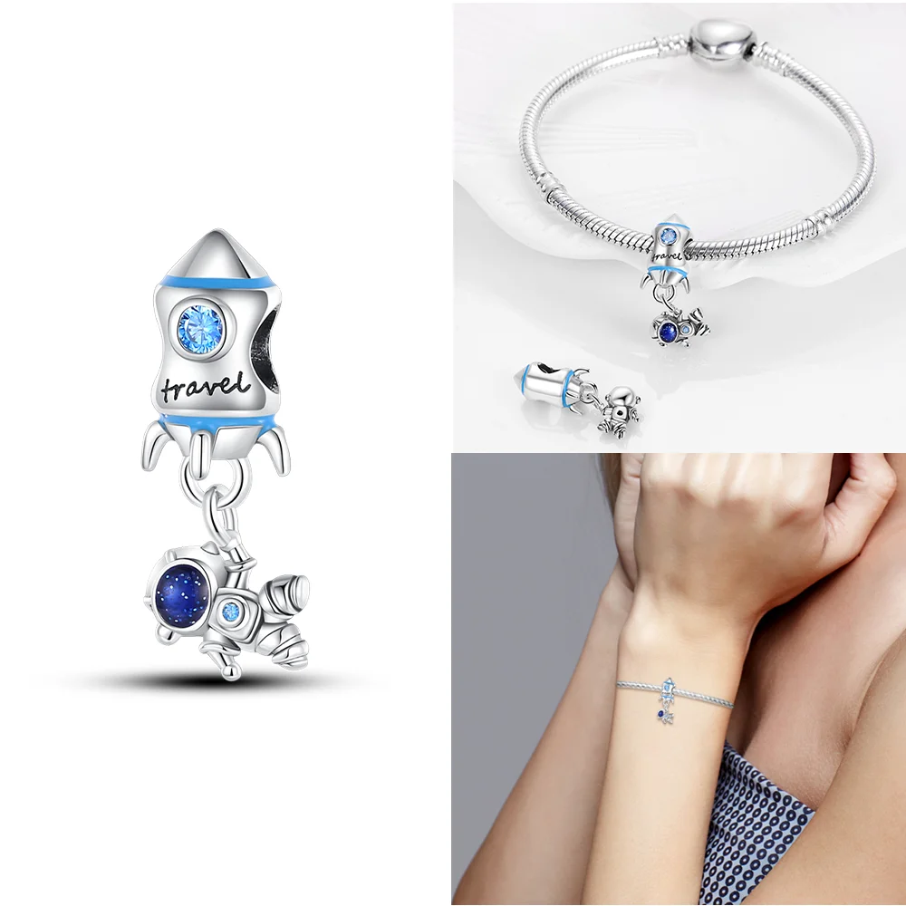 Rocket Music Basketball Mahjong Silver Plated beads original charms Fit Bracelets bag keychain charms diy women gift accessory