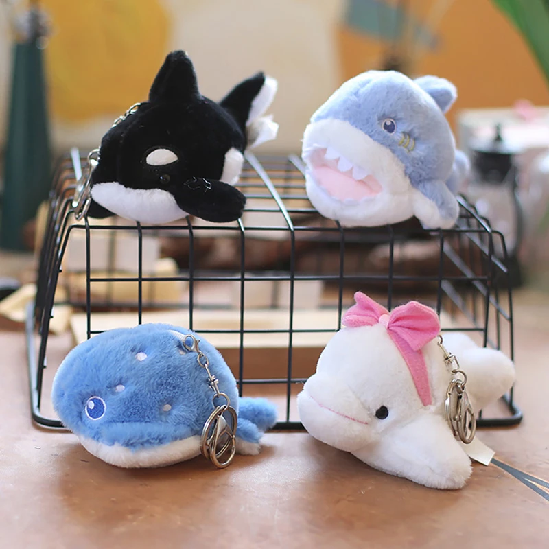 1Pcs Kawaii Stuffed Dolphin Killer Whale Octopus Shark Pendant Plush Keychain Toys Key Marine Animal Series Keychain Car Chain