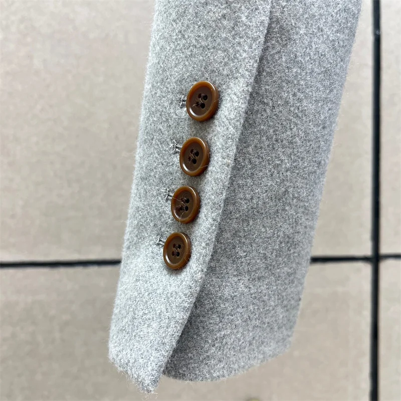 Women's jacket 2026 Spring double breasted long sleeved top Wool blend women's suit jacket shoulder pad slim fit women's coat