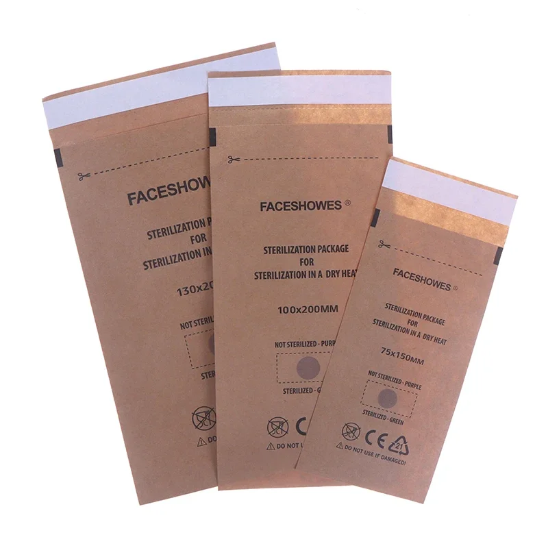 ถุงฆ่าเชื้อแบบใช้แล้วทิ้ง 100 ชิ้น ถุงคราฟท์สำหรับฆ่าเชื้อเครื่องมือทำเล็บ ถุงทำความสะอาดสำหรับเครื่องฆ่าเชื้อ