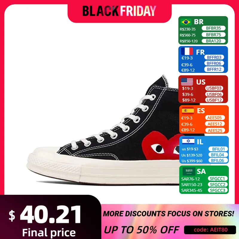 Converse 1970s Chuck Taylor All Star Hi X CDG Men and Women Skateboarding Shoes High-top Outdoor Sneaker Classic