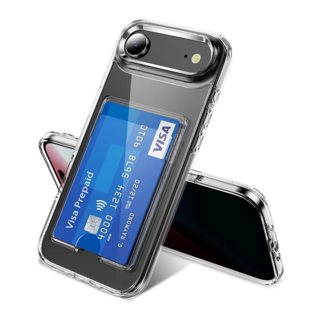 Luxury Clear Card Slot Holder Wallet Case For iPhone 17 Air 16 E 14 15 Plus 12 11 13 Pro XS Max XR Shockproof Acrylic Hard Cover