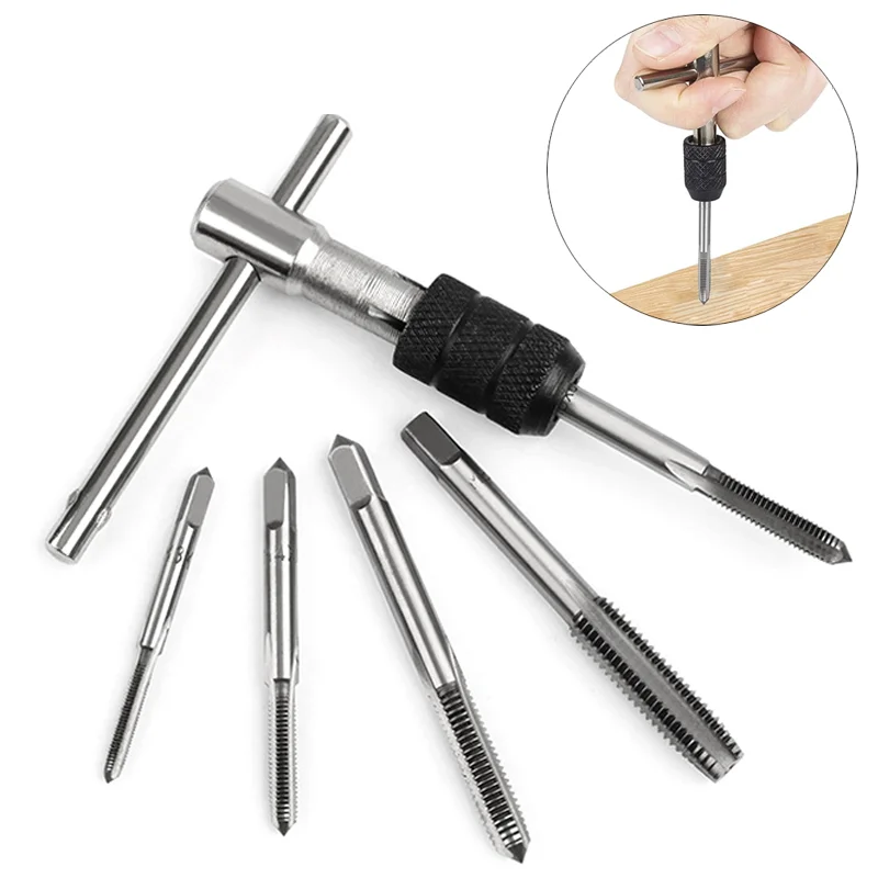 3-6mmT-shaped Tap Wrench 5pc Hand Tap M3-M8 Tapping screwdriverWrench Thread Tapping Hand Tool set