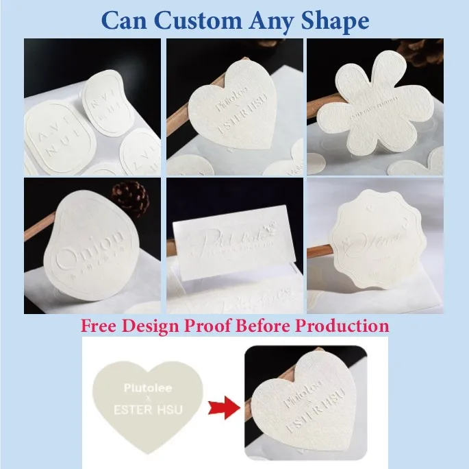 200pcs Custom Embossed Logo White Texture Paper Sticker 3D Relief Adhesive Label For Bakery Boutique Wedding Packaging