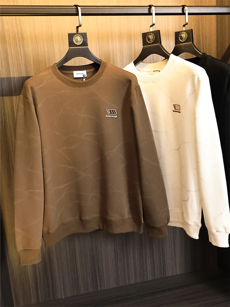 

Heavyweight Embroidered Long Staple Cotton Blend Loose Fit round Ne Pullover Sweatirt Faionable All-Season Men's ...